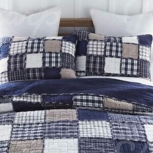 Donna Sharp Patchwork Quilt King Pillow Shams Blue Plaid Farmhouse Cabincore